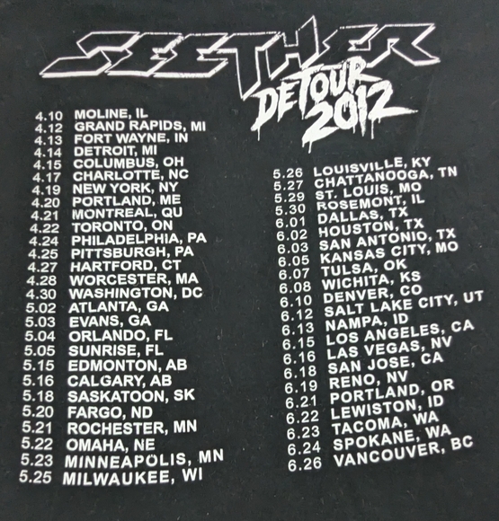 Seether Detour 2012 Concert Tee with Dates/Cities/States On Back Size 2012 - Picture 8 of 8